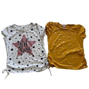 Girl's Stars Graphic Cinched Hem Short-Sleeve Shirt Top Bundle (2) Size S|7/8